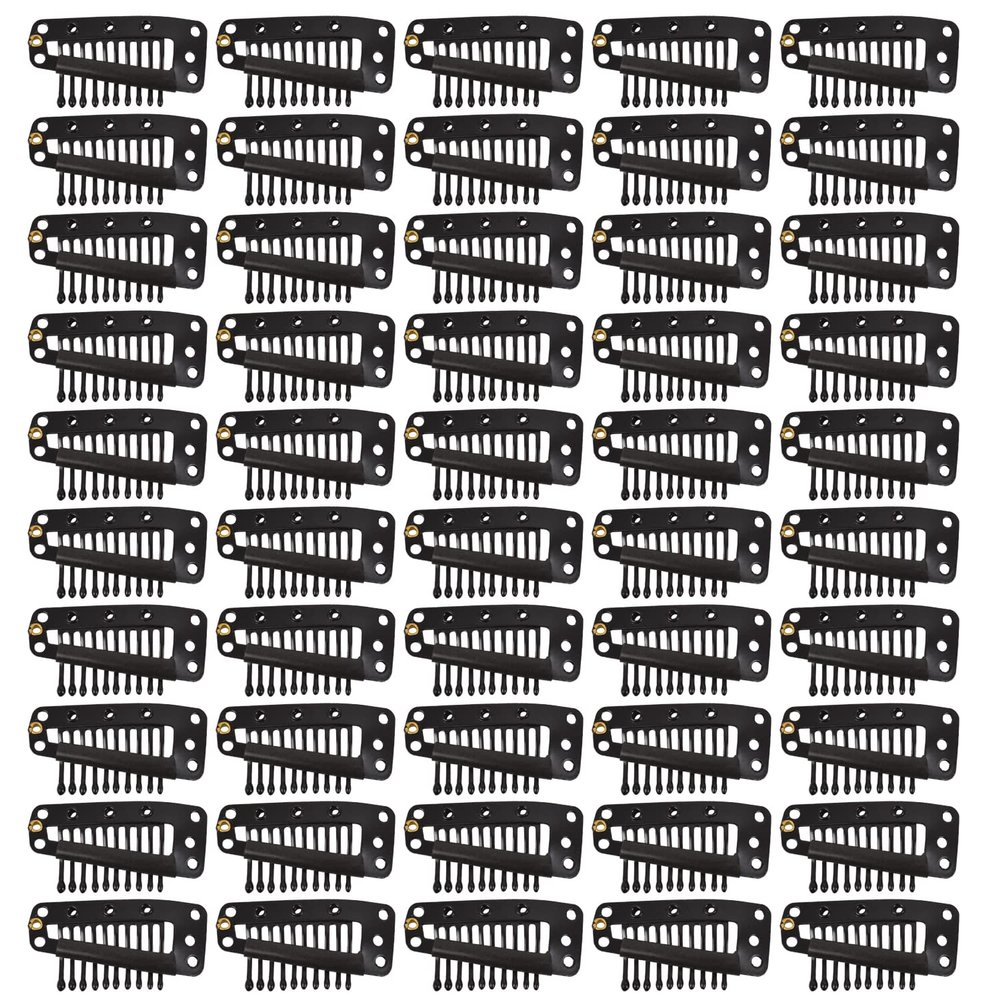 50 Pcs Hair Extension Clips 36mm 10-teeth Wig Clips for Hair Extensions & Hairpieces (Black)