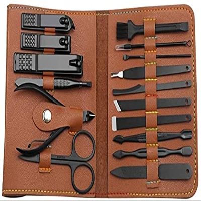 Dongng 16pcs/Set Nail Cutter Set Nail Clipper Folding Bag Stainless Steel Cutter Tool Finger Manicure Tools Manicure Nail Clippers Safe and Sharp (Color : Brown)