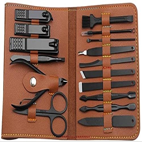 Dongng 16pcs/Set Nail Cutter Set Nail Clipper Folding Bag Stainless Steel Cutter Tool Finger Manicure Tools Manicure Nail Clippers Safe and Sharp (Color : Brown)