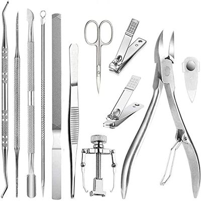 Dongng 12Pcs/Set Professional Pedicure Tools Ingrown Toenail Tools Kit Nail Care Ingrown Toenail Removal Correction Clippers Foot Care Safe and Portable