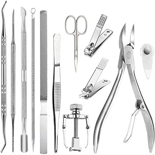 Dongng 12Pcs/Set Professional Pedicure Tools Ingrown Toenail Tools Kit Nail Care Ingrown Toenail Removal Correction Clippers Foot Care Safe and Portable