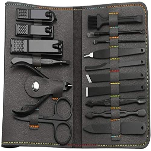Dongng 16pcs/Set Nail Cutter Set Nail Clipper Folding Bag Stainless Steel Cutter Tool Finger Manicure Tools Manicure Nail Clippers Safe and Sharp (Color : Black)