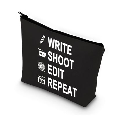 BDPWSS Write Shoot Edit Repeat Filmmaker Film Director Gift Funny Filmmaking Gift For Movie Buff Script Writer Makeup Bag For Women (Write shoot edit bl)
