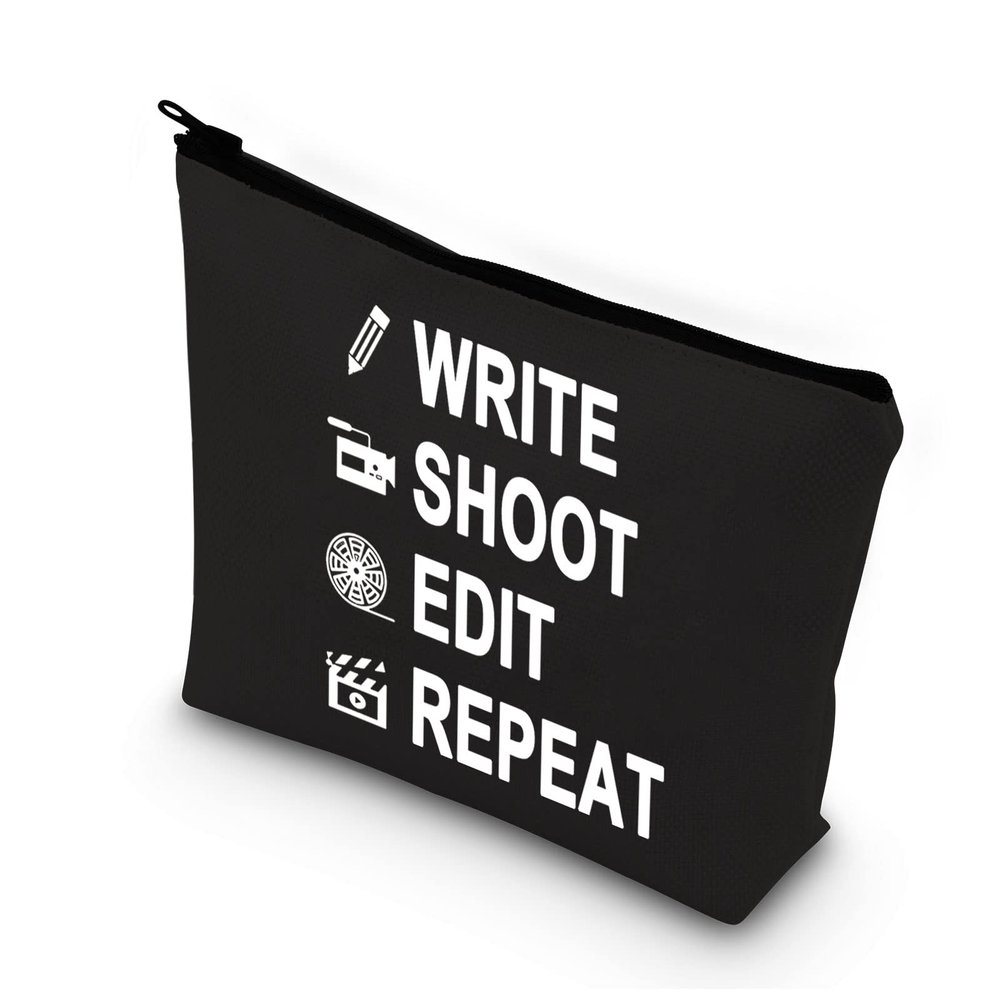 BDPWSS Write Shoot Edit Repeat Filmmaker Film Director Gift Funny Filmmaking Gift For Movie Buff Script Writer Makeup Bag For Women (Write shoot edit bl)