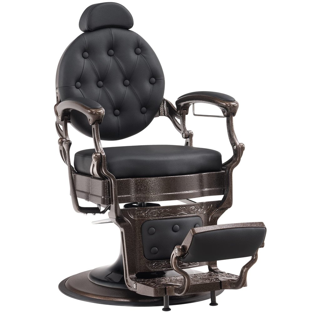 BarberPub Heavy Duty Metal Vintage Barber Chair All Purpose Hydraulic Recline Salon Beauty Spa Chair Styling Equipment 2933 (Black with Brown Frame)