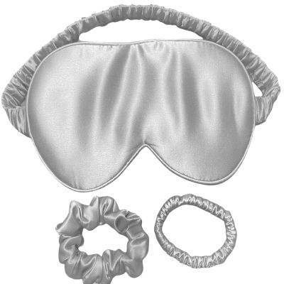PahMaySILK Sleep Mask 100% Mulberry Silk 22 Momme Grade 6A Silk Sleep Eye Mask Blindfold with Elastic Strap Headband, Super Soft Light & Comfortable (Grey (Set))