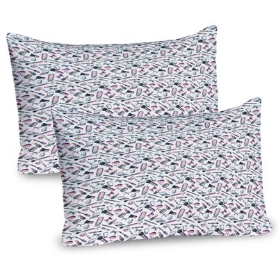Ambesonne Cosmetics Pillow Sham Set of 2, Girly Fashion Makeup Female Beauty Eyeliner Blush Mascara Lipstick Powder, Quality Microfiber Bedding Item for All Seasons, 30" x 20", Purple Pale Pink