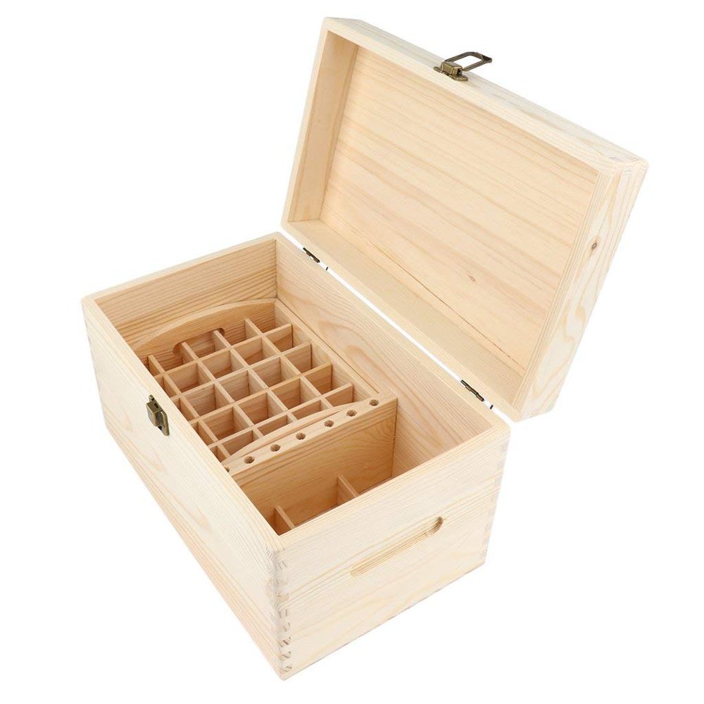 Backbayia Wooden Essential Oil Storage Box with Lock Premium Essential Oils Organizer Holder for Travel Hiking Trip