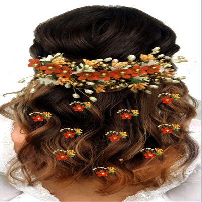 Hair Flare Latest Trendy Floral Design Bridal Hair Clip Set/ Hair Accessories/ Hairpin/ Judapin/ Judabun/ Combclip/ Sidepin Combo Set for Women - 2205/2206, Orange