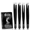 OCBA 4 Pcs Tweezers for Facial Hair Women & Men for Precise Grooming of Eyebrows - Professional Stainless Steel Black Color Coated Eyebrow Tweezers for Ingrown Hair on Nose Ear view 1