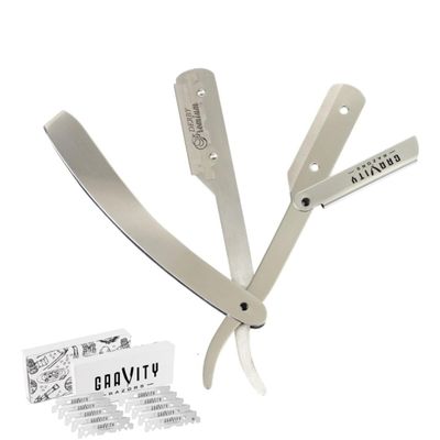 GRAVITY RAZORS Professional Straight Razor Kit  Minimal Exposure, Includes 10 Premium Blades, 0.5mm Exposed, Chrome