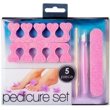 5 Piece Glitter-on Pedicure Set Cuticle Pusher File