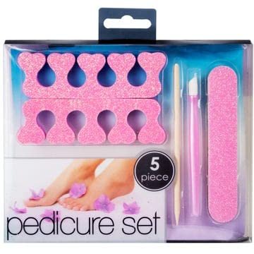 5 Piece Glitter-on Pedicure Set Cuticle Pusher File