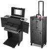 BYOOTIQUE Rolling Makeup Case Trolley with Mirror Cosmetic Organizer Stroage Hair Stylist Barber Extendable Tray Hairdressing Beauty Salon Lockable view 1