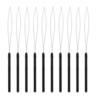 10 Pcs Hair Extension Loop Needle Threader Pulling Hook Tool and Bead Device Tool for Hair Extensions (Black)