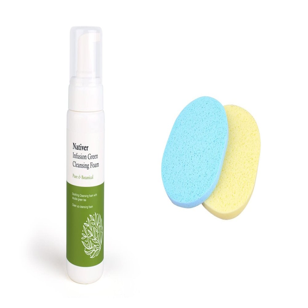 Chinoshioya Native Infusion Green Cleansing Foam 200ml + NBR Makeup Sponge 1ea Set K-Beauty K-Skincare Korean Skincare
