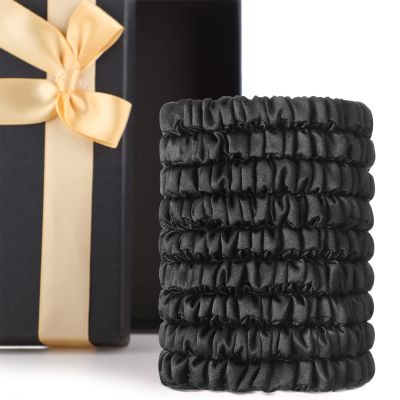 Chuangdi 9 Pieces Silk Scrunchies for Long Hair Silk Hair Ties Scrunchies for Women Girls Elastic Ponytail Holders with Gift Box(Classic Style,Black)