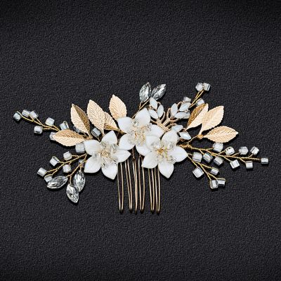 Wedding Hair Accessories, Fanvoes Hair Pieces Comb for Brides Bridal - Gold Headpiece Jewelry Decorations w/Rhinestone Crystal Flower Rose Gold Leaf for Mother of Bride Bridesmaid Women Flower Girls