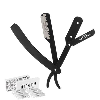 GRAVITY RAZORS Professional Straight Razor Kit  Minimal Exposure, Includes 10 Premium Blades, 0.5mm Exposed, Black