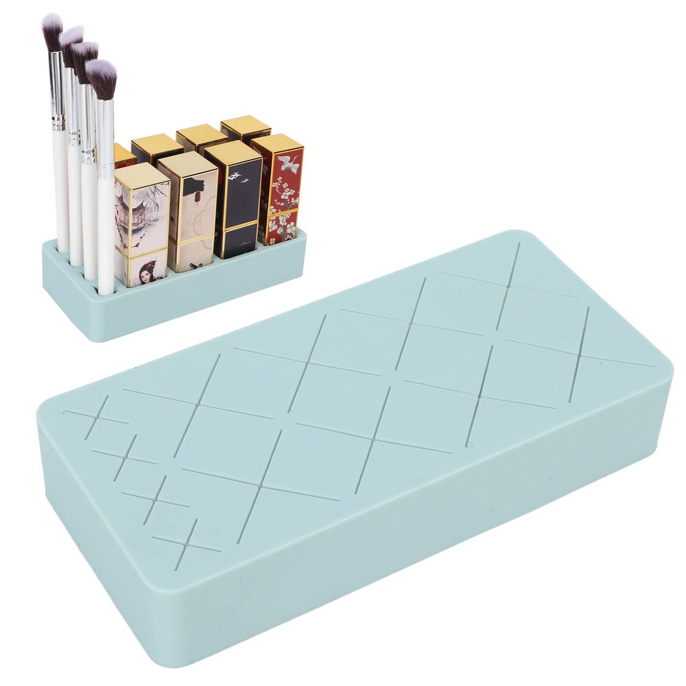 12 Spaces Silicone Lipstick Holder, Lipstick Storage Organizer for Lipstick Eyebrow Pencil Makeup Brush