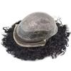 Afro Hair Replacement For Black Men PU Base With Breathable Holes Covered Layer Lace Top With French Lace Hairline American Human Hair Kinky Toupee Hand Tied Curly Hair Piece USA (8X10, 1B# OFF BLACK-6mm) view 4
