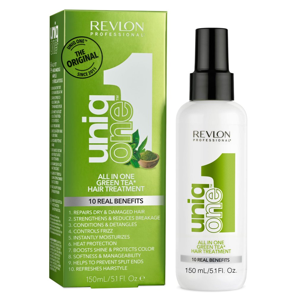 REVLON PROFESSIONAL UniqOne Hair Treatment, Moisturizing Leave-In Product, Repair For Dry and Damaged Hair, Promotes Healthy Hair, Green Tea Fragrance, 5.1 Fl Oz (Pack of 1)