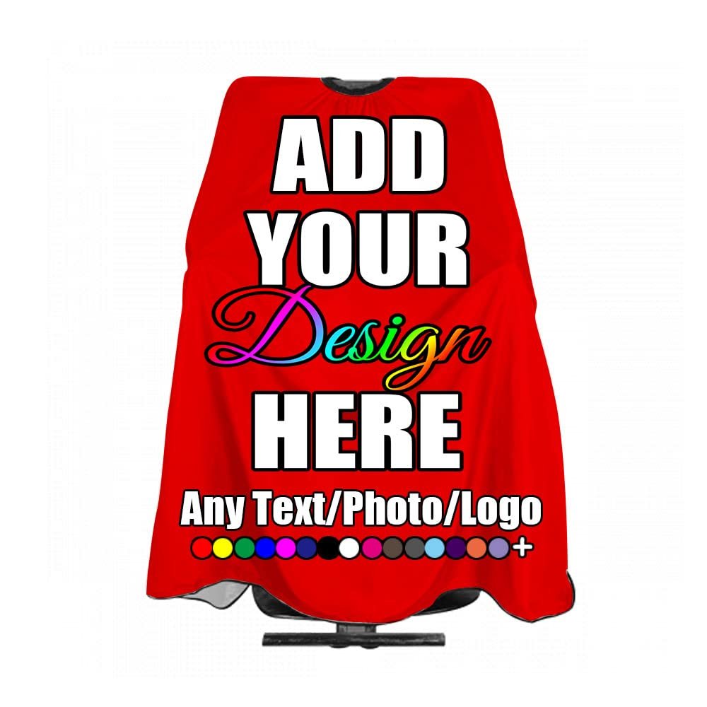 ANGELJUAN Personalized Barber Cape,Custom Text Photo Salon Haircut Capes,Red