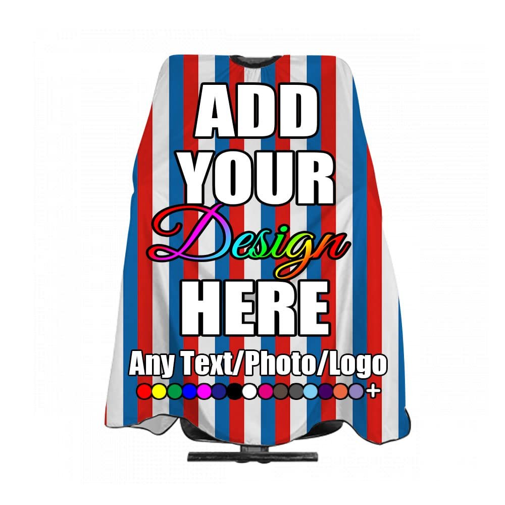 ANGELJUAN Customized Haircut Apron Personalized Barber Cape,Red, White and Blue Striped