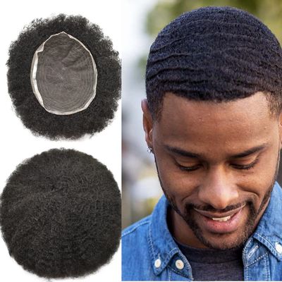 Afro Curly Mens Toupee African American Wig 10x8 All Transparent Lace Hairpiece Replacement Kinky Curly Human Hair System for Black Men Brazilian Remy Hair Unit Peluca para hombre FACE MIRACLE (8x10, #1B Off Black10mm Wave Curl)