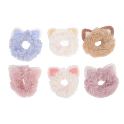 6Pcs Cat Ear Hair Ties Fluffy Ponytail Holders Cat Ear Hair Rope Plush Elastic Hair Bands for Women Girls Hair Styling Tools