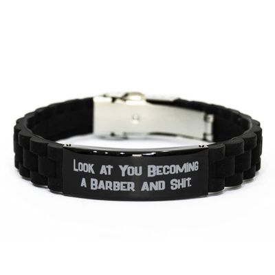 Krumfortable Living Brilliant Barber Black Glidelock Clasp Bracelet, Look at You Becoming a Barber and., Present for Coworkers, Unique Gifts from Team Leader