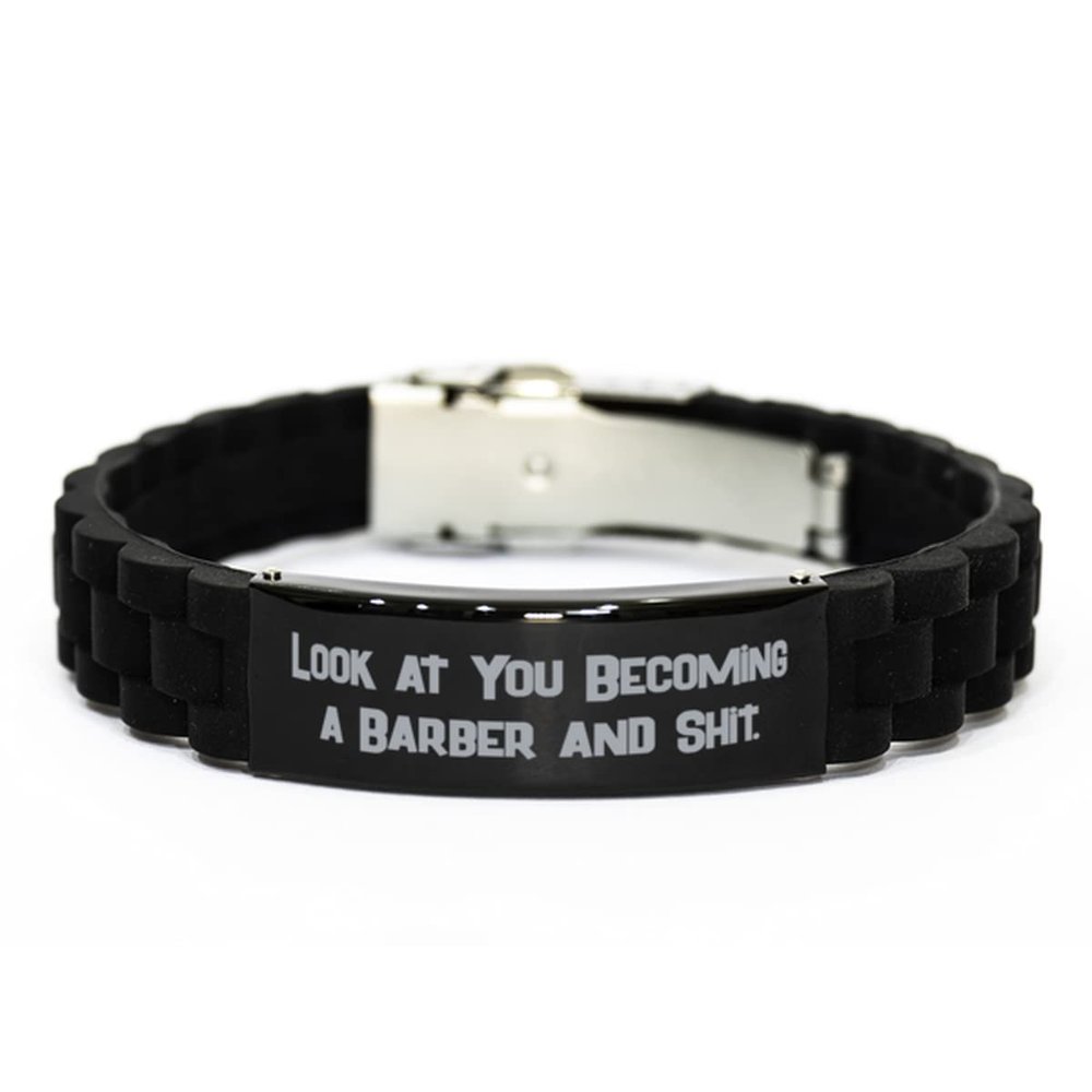 Krumfortable Living Brilliant Barber Black Glidelock Clasp Bracelet, Look at You Becoming a Barber and., Present for Coworkers, Unique Gifts from Team Leader