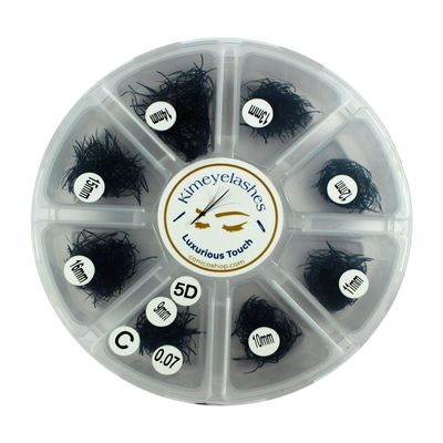 1000 Wispy Premade Fans Eyelash Extensions Mixed Tray 9-16mm C and D Curl 0.07mm and 0.05mm 5D | 7D Promade Fanned Russian Volume KimeyeLashes Extension Supplies Long Stem (Curl C - 0.07-5D)