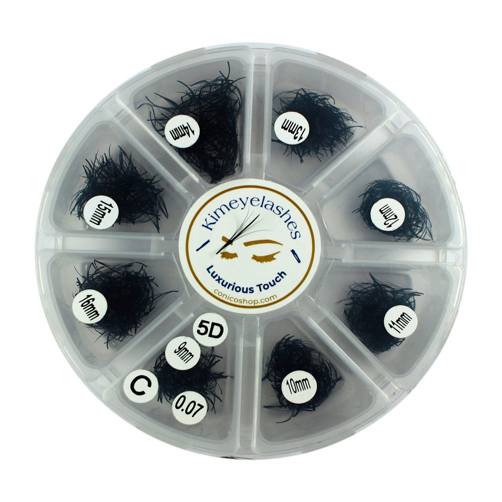 1000 Wispy Premade Fans Eyelash Extensions Mixed Tray 9-16mm C and D Curl 0.07mm and 0.05mm 5D | 7D Promade Fanned Russian Volume KimeyeLashes Extension Supplies Long Stem (Curl C - 0.07-5D)