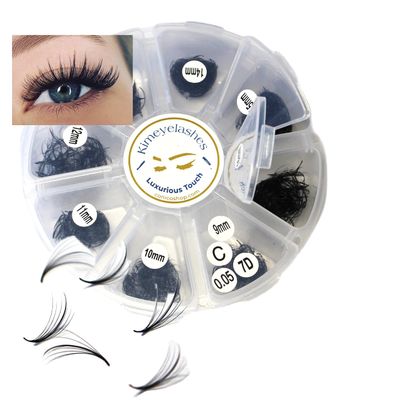 1000 Wispy Premade Fans Eyelash Extensions Mixed Tray 9-16mm C and D Curl 0.07mm and 0.05mm 5D | 7D Promade Fanned Russian Volume KimeyeLashes Extension Supplies Long Stem (Curl C - 0.05-7D)
