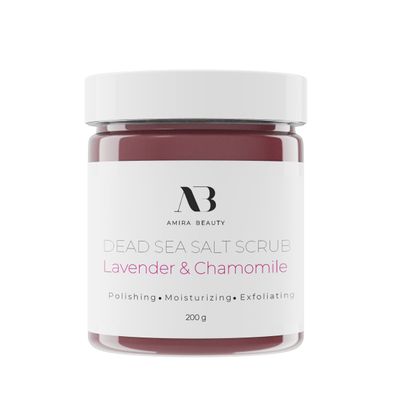 Amira Beauty Dead Sea Salt Body Scrub | Lavender & Chamomile | Foaming Shower Scrub with Organic Essential Oils | Exfoliates and Moisturizes Skin | 7 OZ