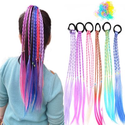 10 Pieces Girls Colored Braids Hair Extensions Accessories with Rubber Bands Rainbow Braided Synthetic Hairpieces Ponytail Hair Accessories for Women Kids Girl Dress Beautification Hair AccessoriesQ