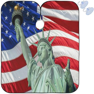 visesunny Statue Of Liberty American Flag Print Barber Cape Polyester Hair Cutting Salon Cape Apron Anti-Static Haircut Water-Resistant Shaving Cloth Beard