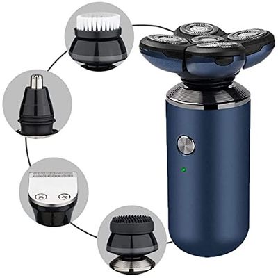 Dongng Electric Shaver for Men, 5 in 1 Head Shavers for Men Electric Rotary Razor Beard Trimmer Grooming Kit IPX6-Waterproof, USB Faster-Charging Portable (Color : Blue)