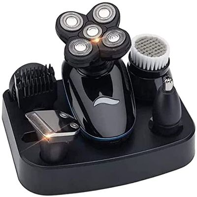 Dongng Electric Razor for Men, Hair Clipper for Bald Men Grooming Kit 5 in 1 Wet Dry Rotary Shavers Nose Hair Beard Trimmer Clippers Cordless IPX7 Waterproof USB Rechargeable (Black)