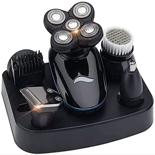 Dongng Electric Razor for Men, Hair Clipper for Bald Men Grooming Kit 5 in 1 Wet Dry Rotary Shavers Nose Hair Beard Trimmer Clippers Cordless IPX7 Waterproof USB Rechargeable (Black)