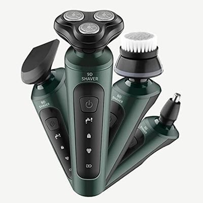 Dongng Electric Shavers for Men, Mens Electric Razor 4 in 1 Waterproof Face Rotary Shaver Travel Rechargeable USB Cordless with Nose Trimmer Facial Cleaning Brush Ideal Gift (Color : B)