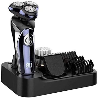Dongng Mens Electric Shaver Razor Beard Trimmer Rotary Shaver, Full Body Washing, LED Display, Floating Cutter Head Wet Dry Shaver Waterproof Rechargeable 4 in 1 (Purple)