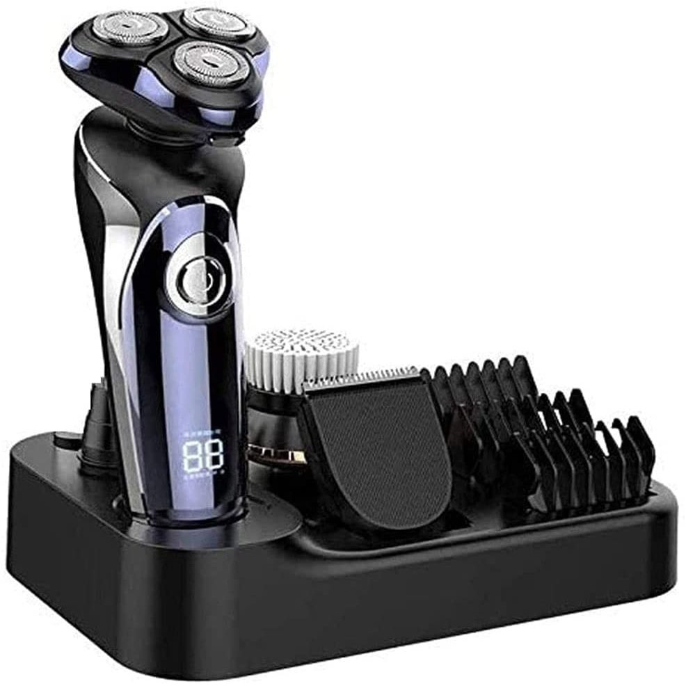 Dongng Mens Electric Shaver Razor Beard Trimmer Rotary Shaver, Full Body Washing, LED Display, Floating Cutter Head Wet Dry Shaver Waterproof Rechargeable 4 in 1 (Purple)