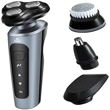 Dongng Electric Shavers for Men, Mens Electric Razor 4 in 1 Waterproof Face Rotary Shaver Travel Rechargeable USB Cordless with Nose Trimmer Facial Cleaning Brush Ideal Gift (Color : A)