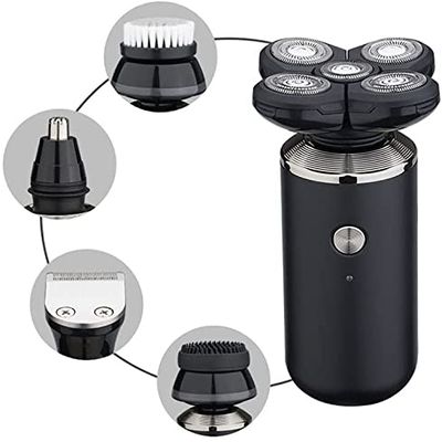 Dongng Electric Shaver for Men, 5 in 1 Head Shavers for Men Electric Rotary Razor Beard Trimmer Grooming Kit IPX6-Waterproof, USB Faster-Charging Portable (Color : Black)
