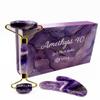 Amethyst40 Gua Sha and Roller, Amethyst Purple and Gold, 6 3/8 x 8 3/4 view 3