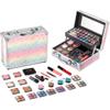 Hot Sugar Makeup Kit for Women Full Kit Teen Girls Starter Cosmetic Gift Set with Beautiful Rainbow Train Case Includes Pigmented Eyeshadow Palette Blush Lipstick Lip Pencil Eye Pencil (Rainbow) view 1