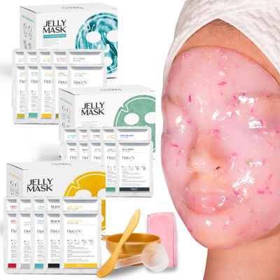 BRUN Jelly Mask Bundle of 24 Different Treatment Flavors - Spa Set of Rubber Peel off 30 Masks for Teenagers, Men and Women
