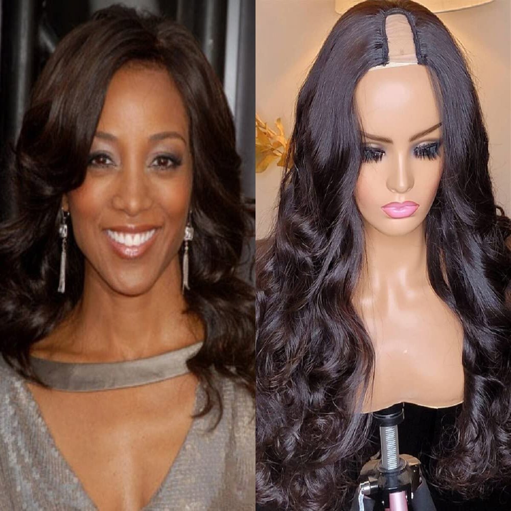 HAOKE Dark Brown U Part Body Wave Wigs for Black Women - Human Hair, 150% Density, 2"x4", Middle Part, U Shape Clip, Glueless, Full Machine Wigs (22 Inch)